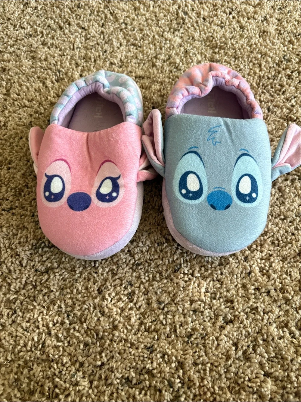 Kids Plush Angel and Stitch Slip-On Shoes - Pink & Light Blue